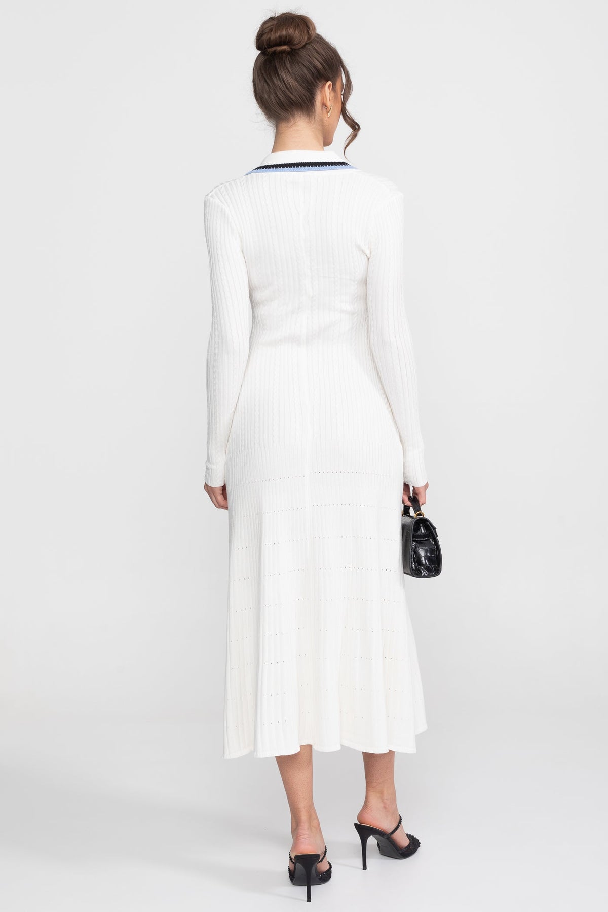 Long Sleeve Knit Midi Dress - White - View 7