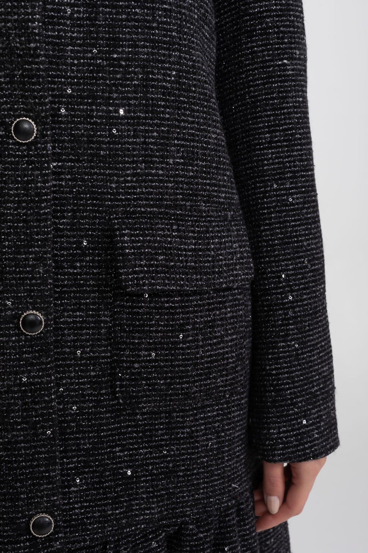 Bouclé Tweed Mini Dress - Charcoal - View 5