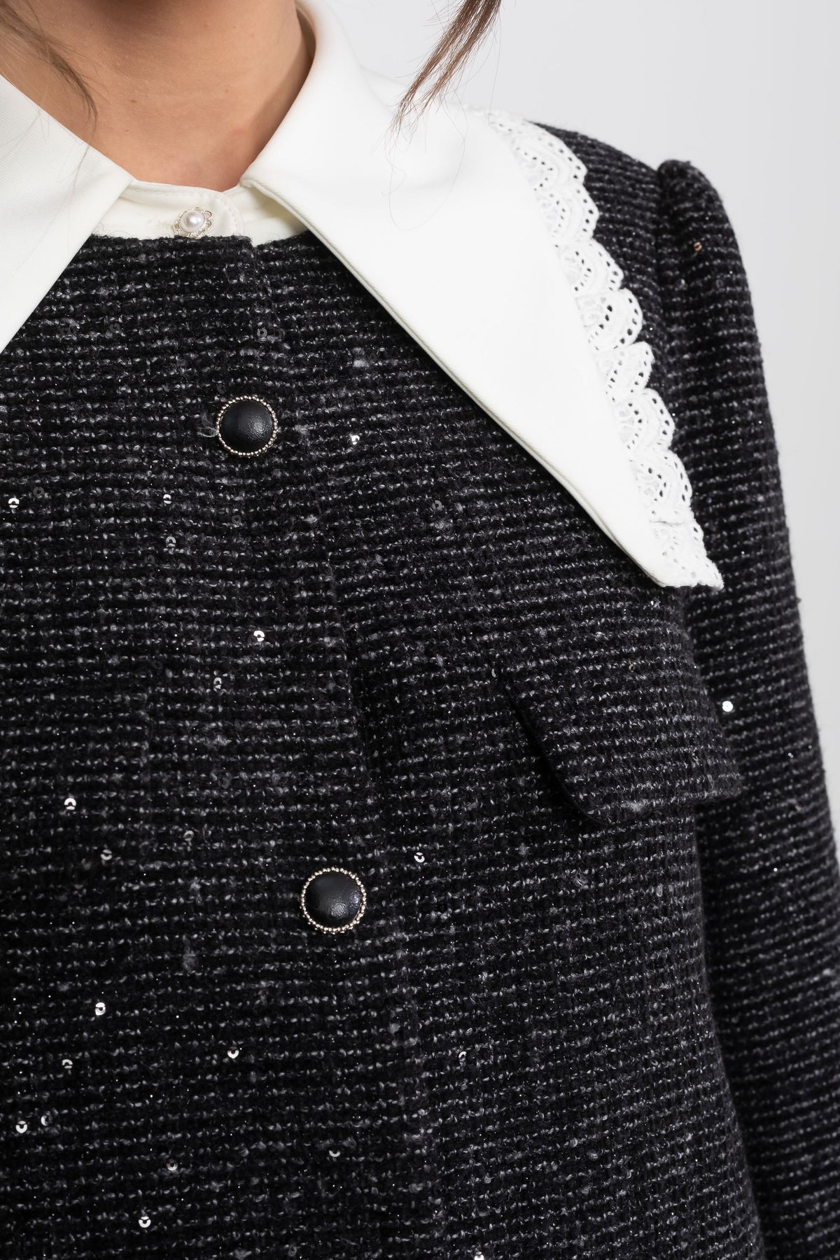 Bouclé Tweed Mini Dress - Charcoal - View 6
