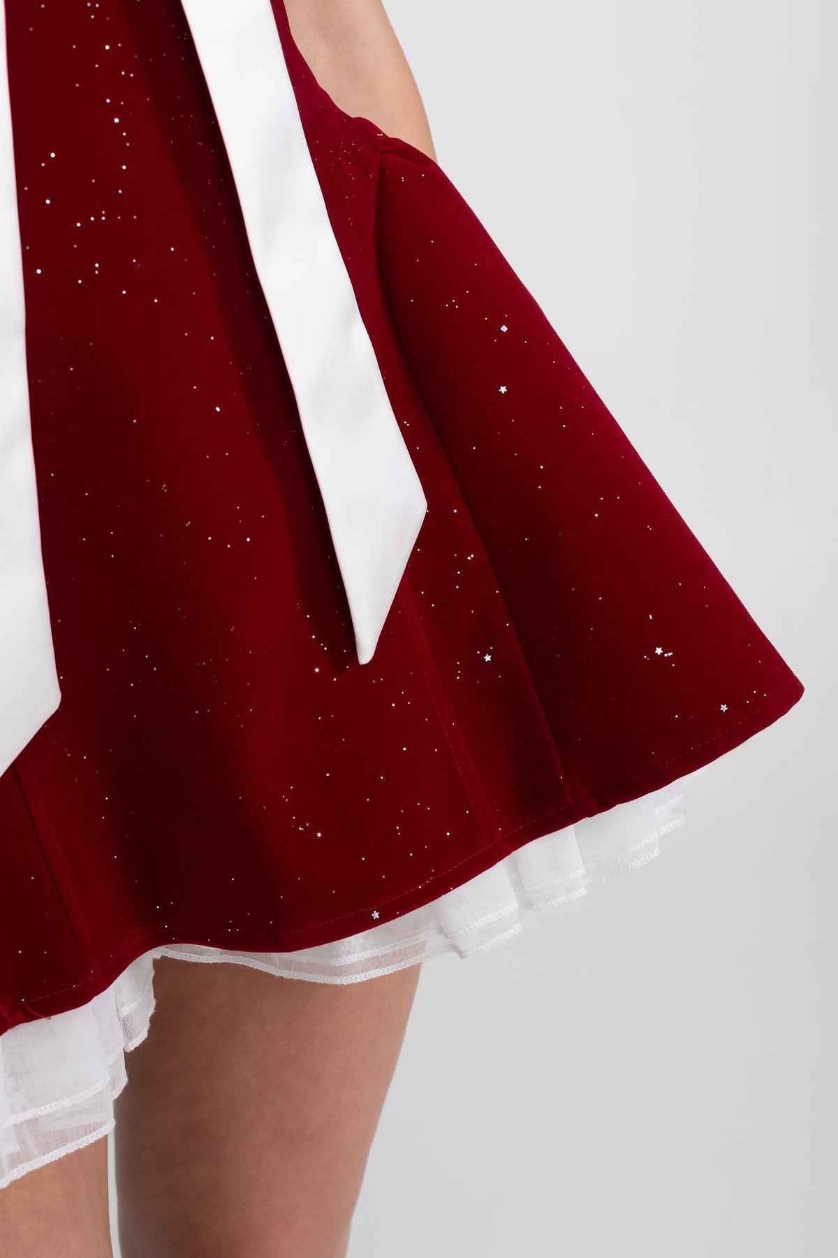 Strapless Velvet Mini Dress With Satin Bow And Ruffle Hem - Red - View 5