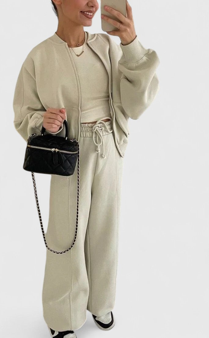 Zip Up Sweatshirt and Wide Leg Pants Two Piece Set 5
