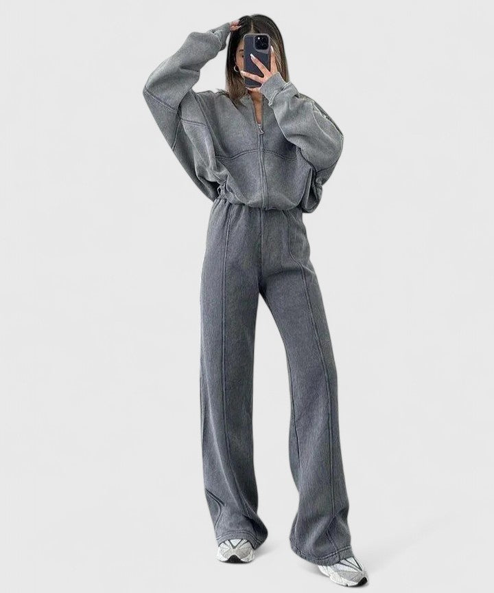Zip Up Sweatshirt and Wide Leg Pants Two Piece Set 7