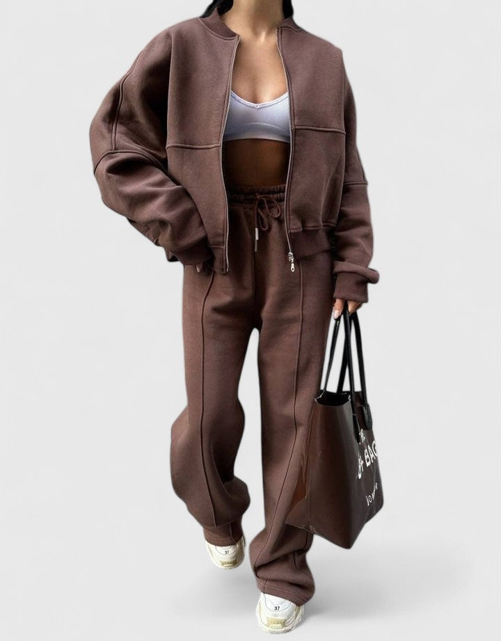 Zip Up Sweatshirt and Wide Leg Pants Two Piece Set 10