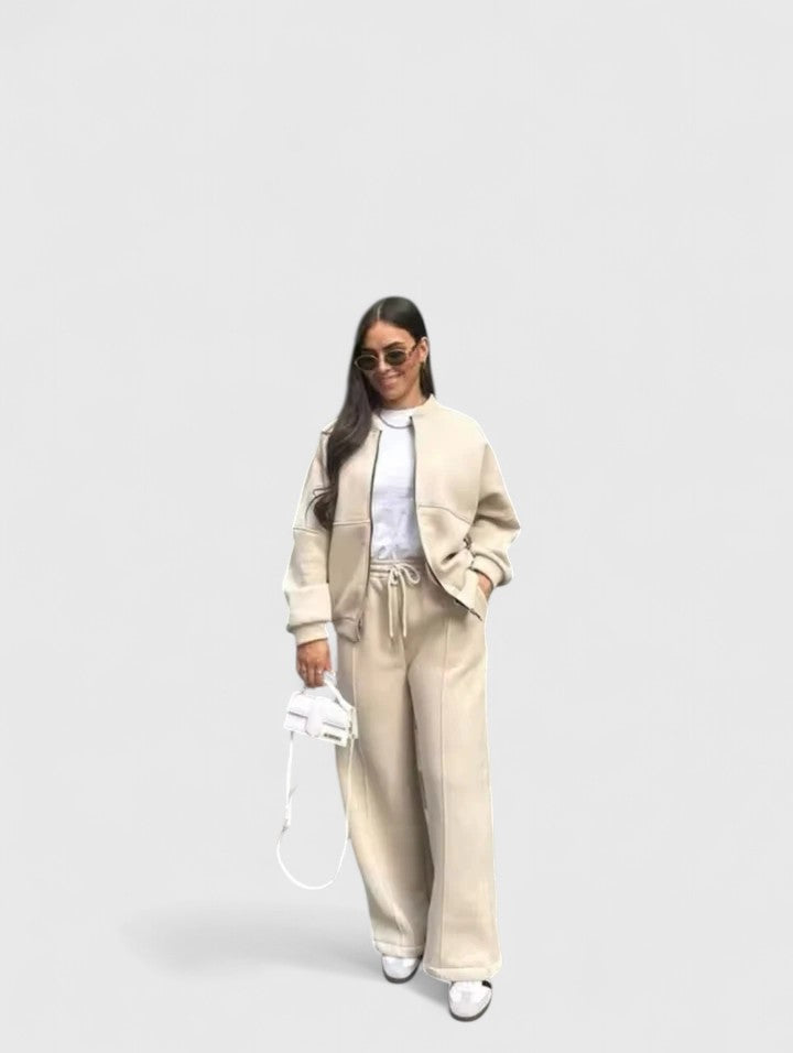 Zip Up Sweatshirt and Wide Leg Pants Two Piece Set 11