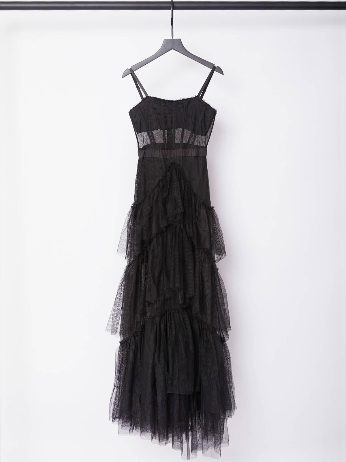 Mesh Maxi Dress In Black - View 7