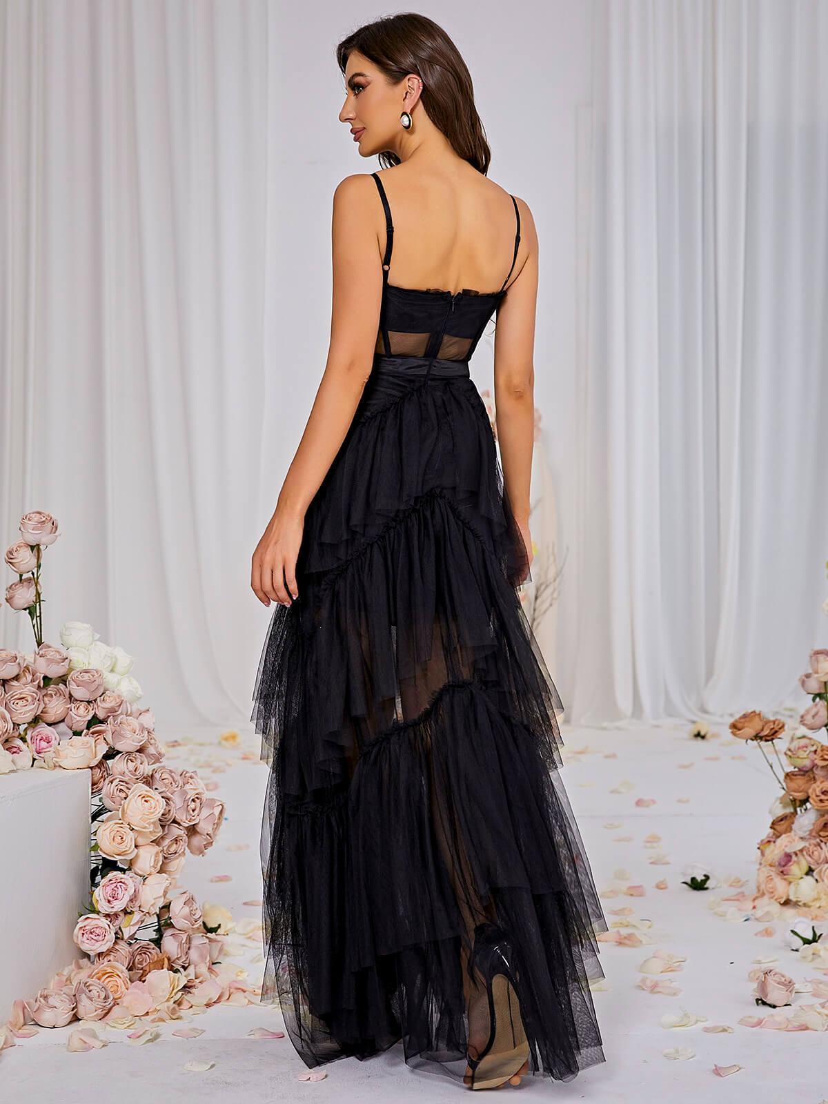 Mesh Maxi Dress In Black - View 5