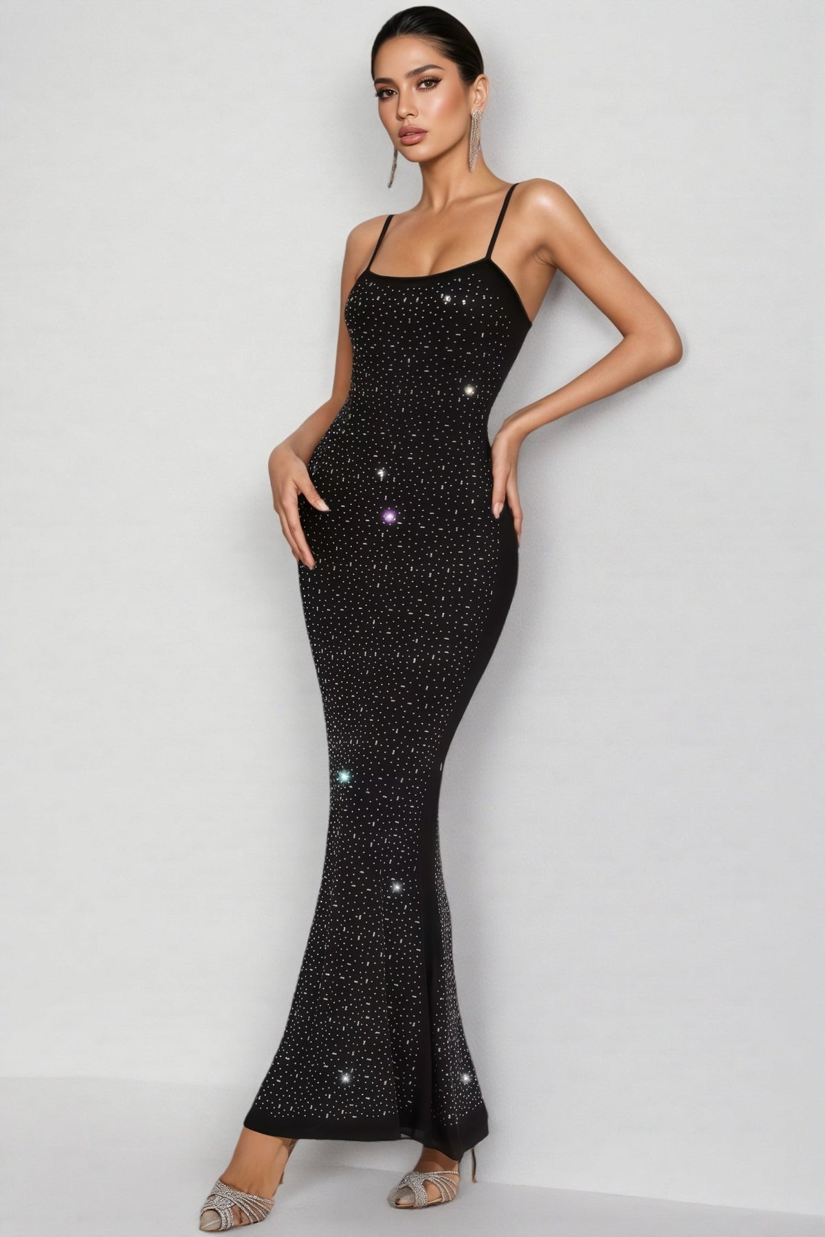 Russell Black Embellished Mesh Maxi Dress - View 5