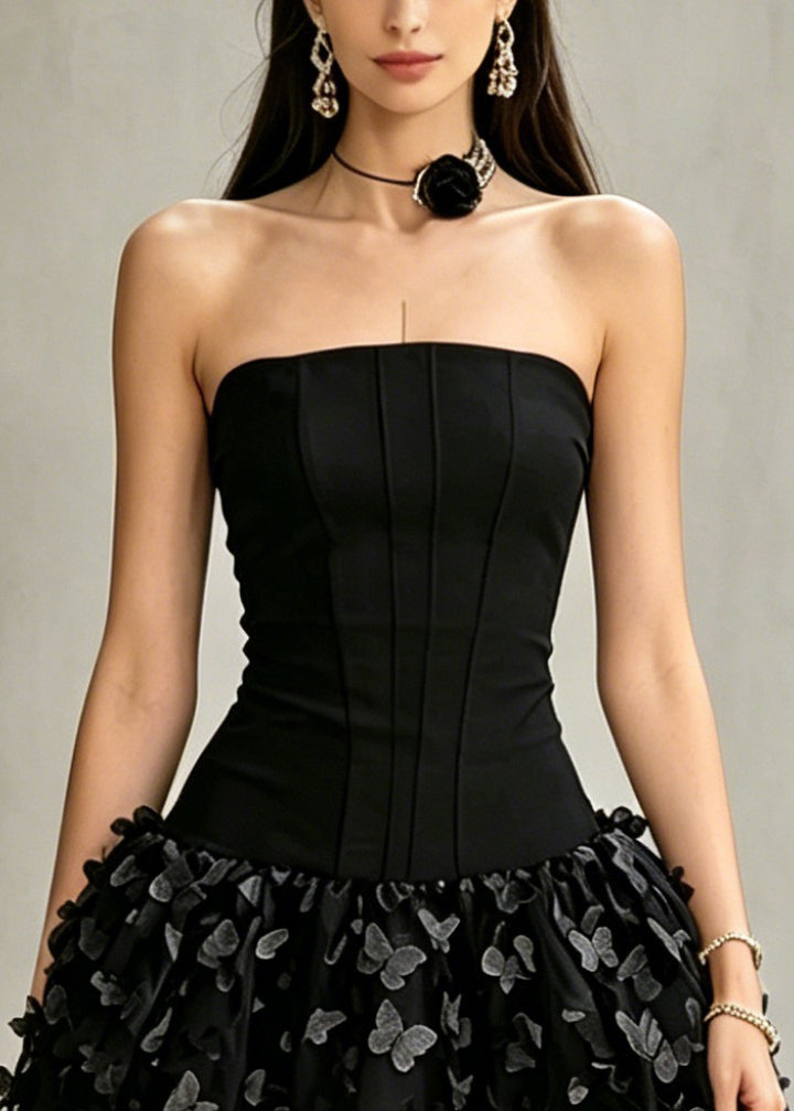 Strapless Corset Butterfly Applique Mesh Tiered Mini Dress - View 2