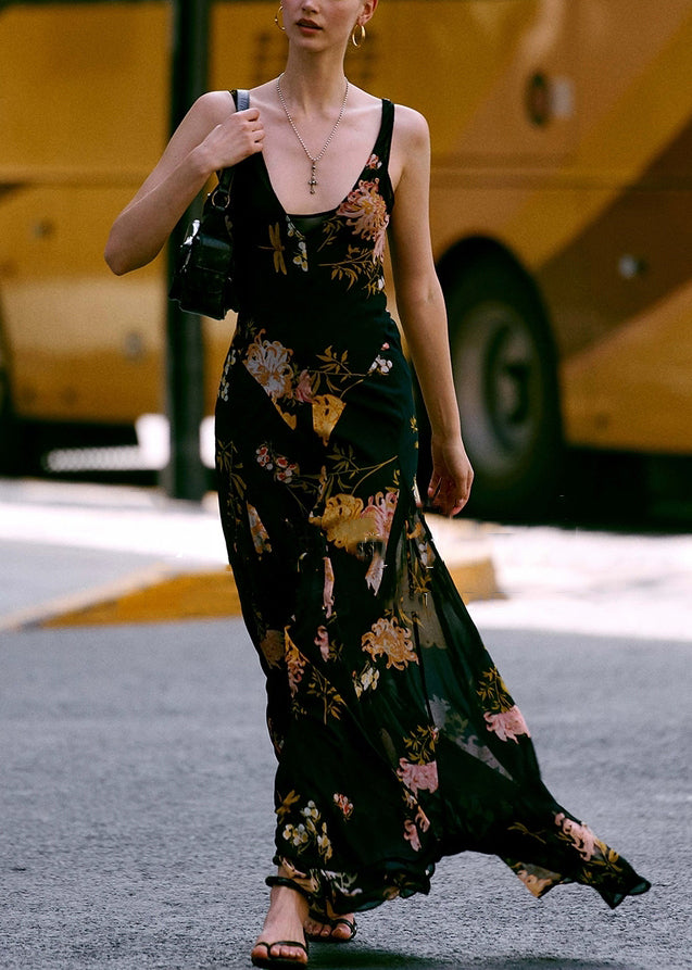 Floral Print Scoop Neck Wide Strap Flowy Maxi Dress - View 3