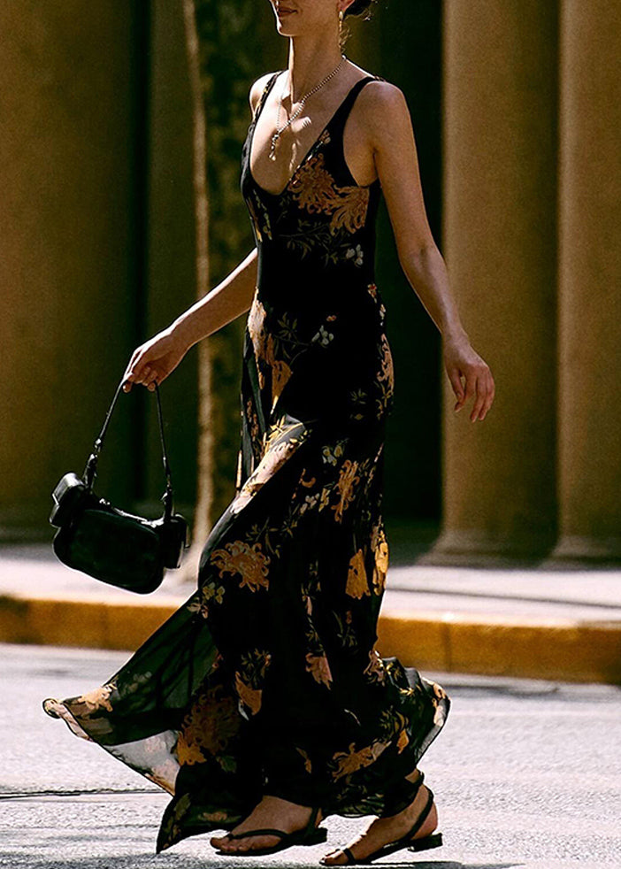 Floral Print Scoop Neck Wide Strap Flowy Maxi Dress - View 4