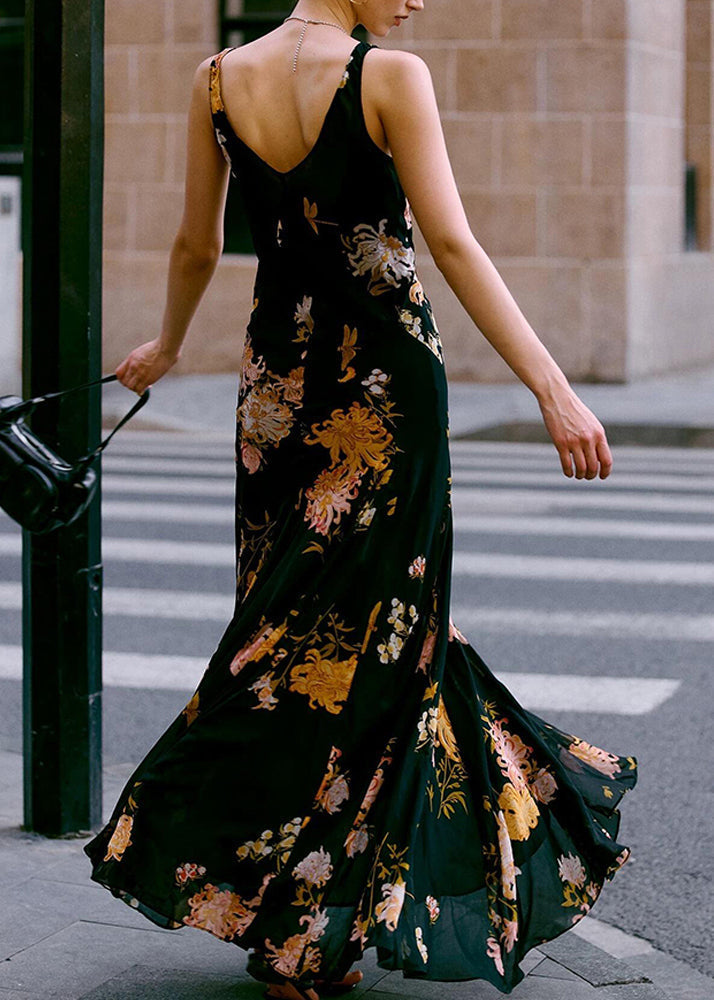 Floral Print Scoop Neck Wide Strap Flowy Maxi Dress - View 5
