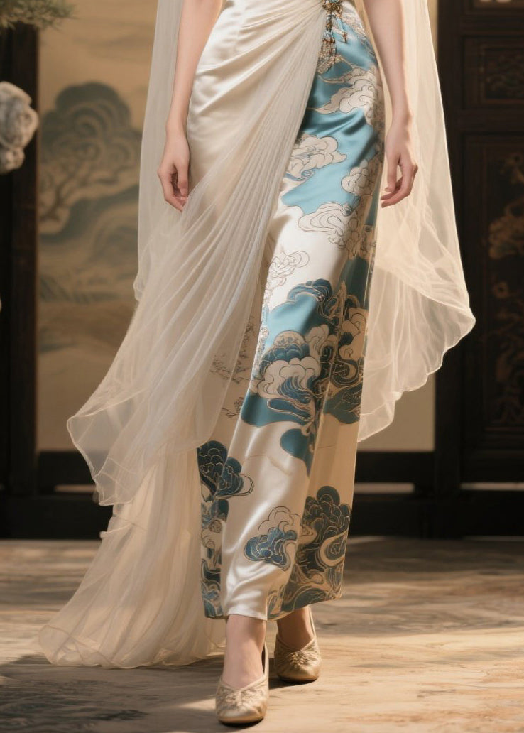 Satin Deep V-Neck Sheer Cape Brooch Drape Asymmetric Maxi Gown - View 4