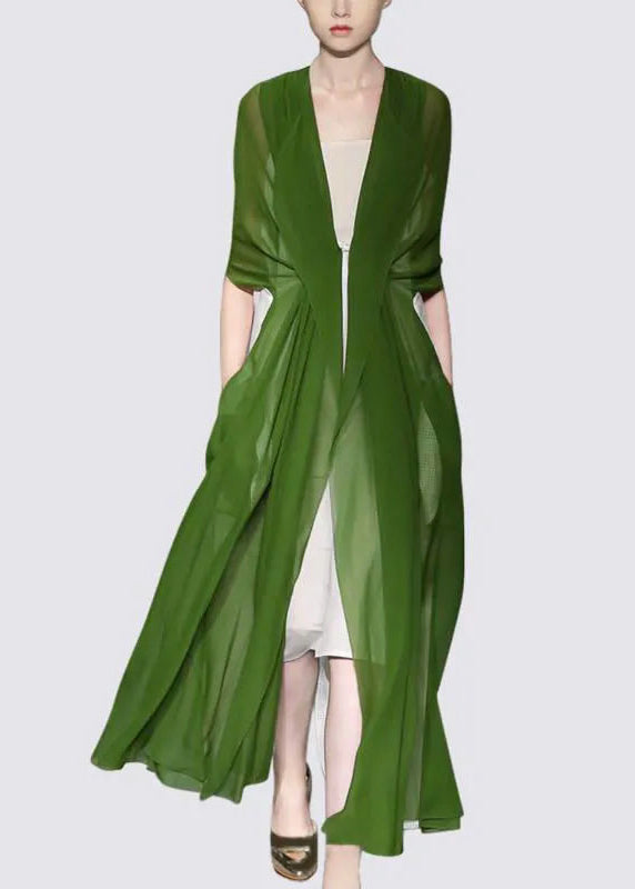 Chiffon Sheer Open Front Tie Waist Duster Slip Dress Two Piece Set