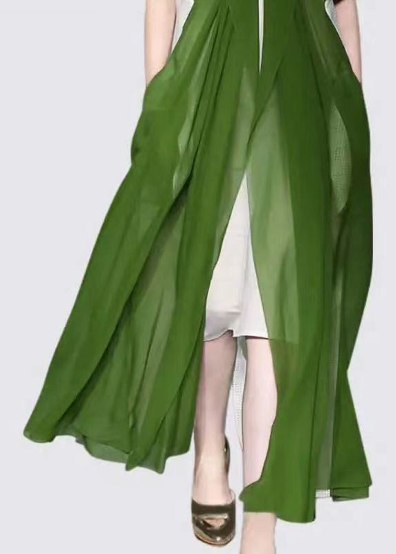 Chiffon Sheer Open Front Tie Waist Duster Slip Dress Two Piece Set - View 5
