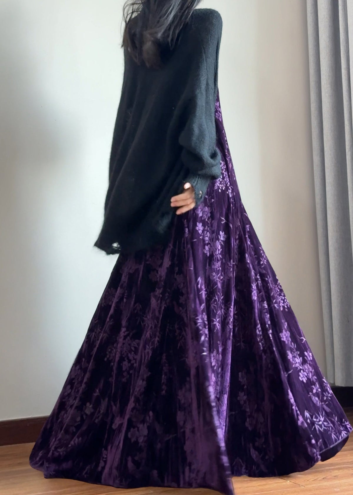 Velvet Burnout Floral Spaghetti Strap V-Neck A-Line Maxi Dress - View 5