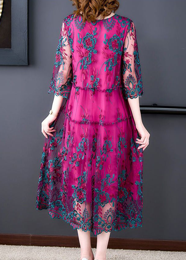 Italian Rose Embroideried Ruffled Patchwork Tulle Dress Half Sleeve - View 5