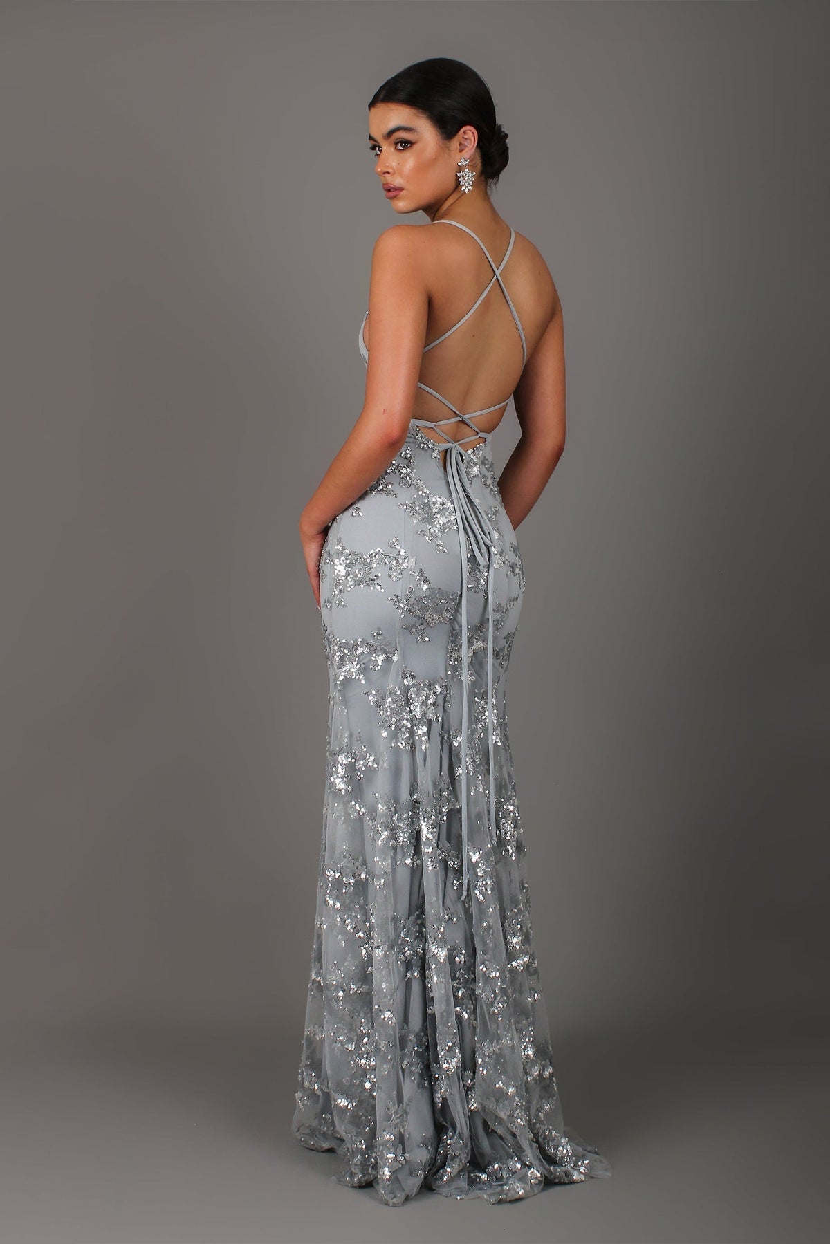 Sequin V-Neck Backless Maxi Dress - View 4