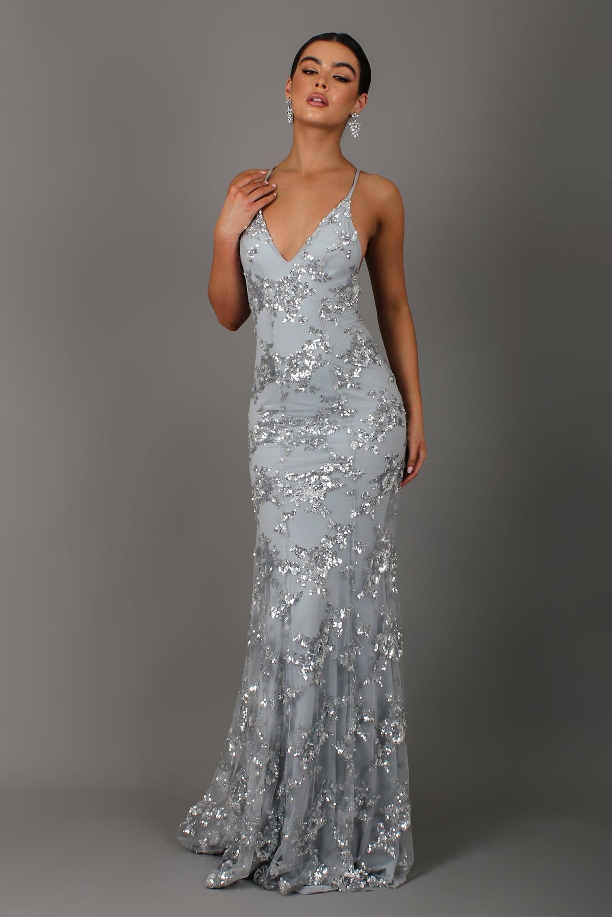 Sequin V-Neck Backless Maxi Dress - View 3
