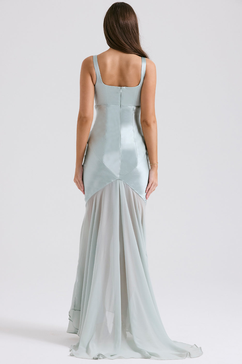 Solid Satin Mesh Sleeveless Maxi Dress in blue - View 2