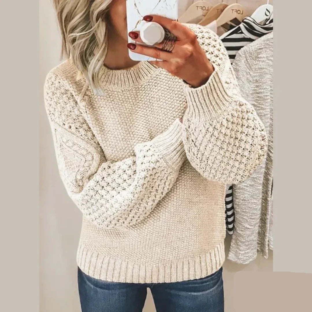 Crew Neck Long Sleeve Textured Knit Sweater