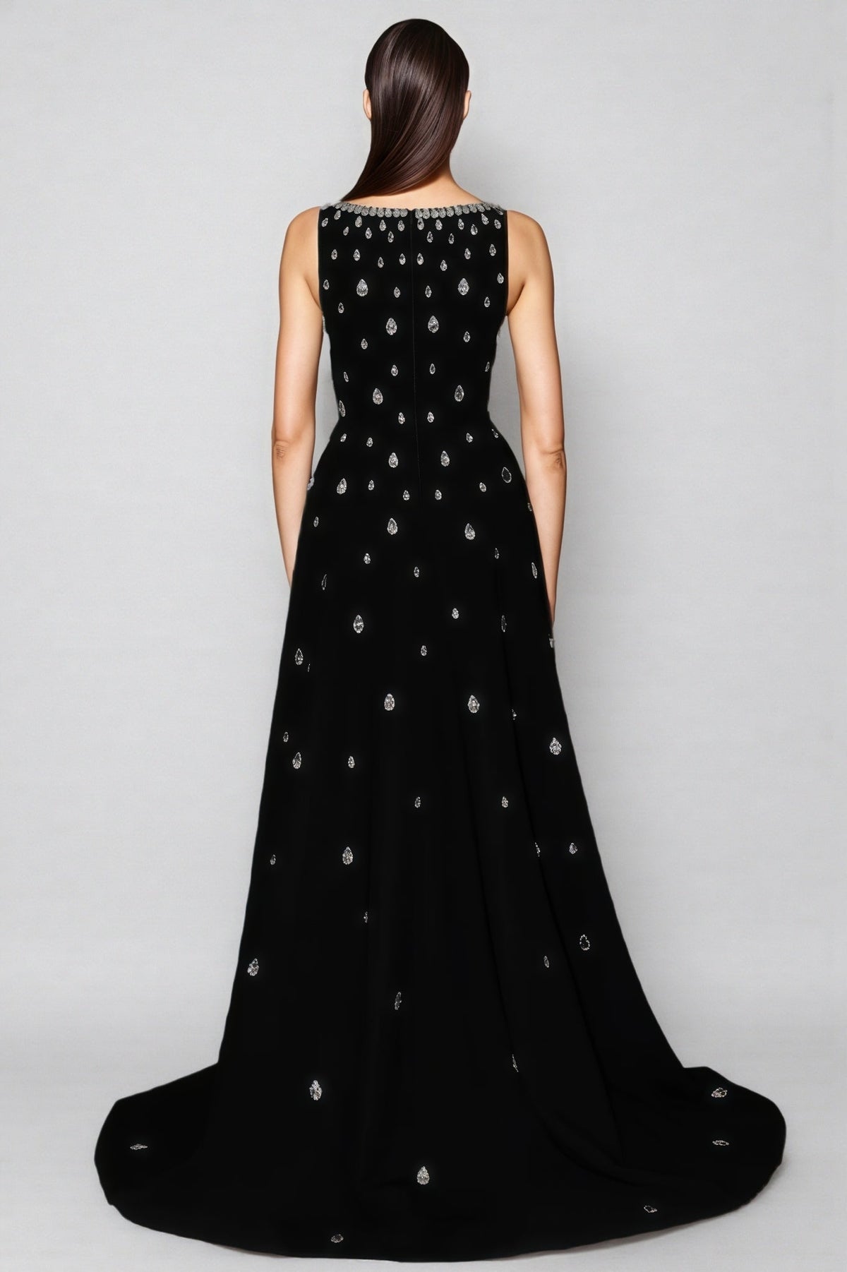 Rhinestone Cascade Embellished Scoop Neck Sleeveless Maxi Gown - View 2