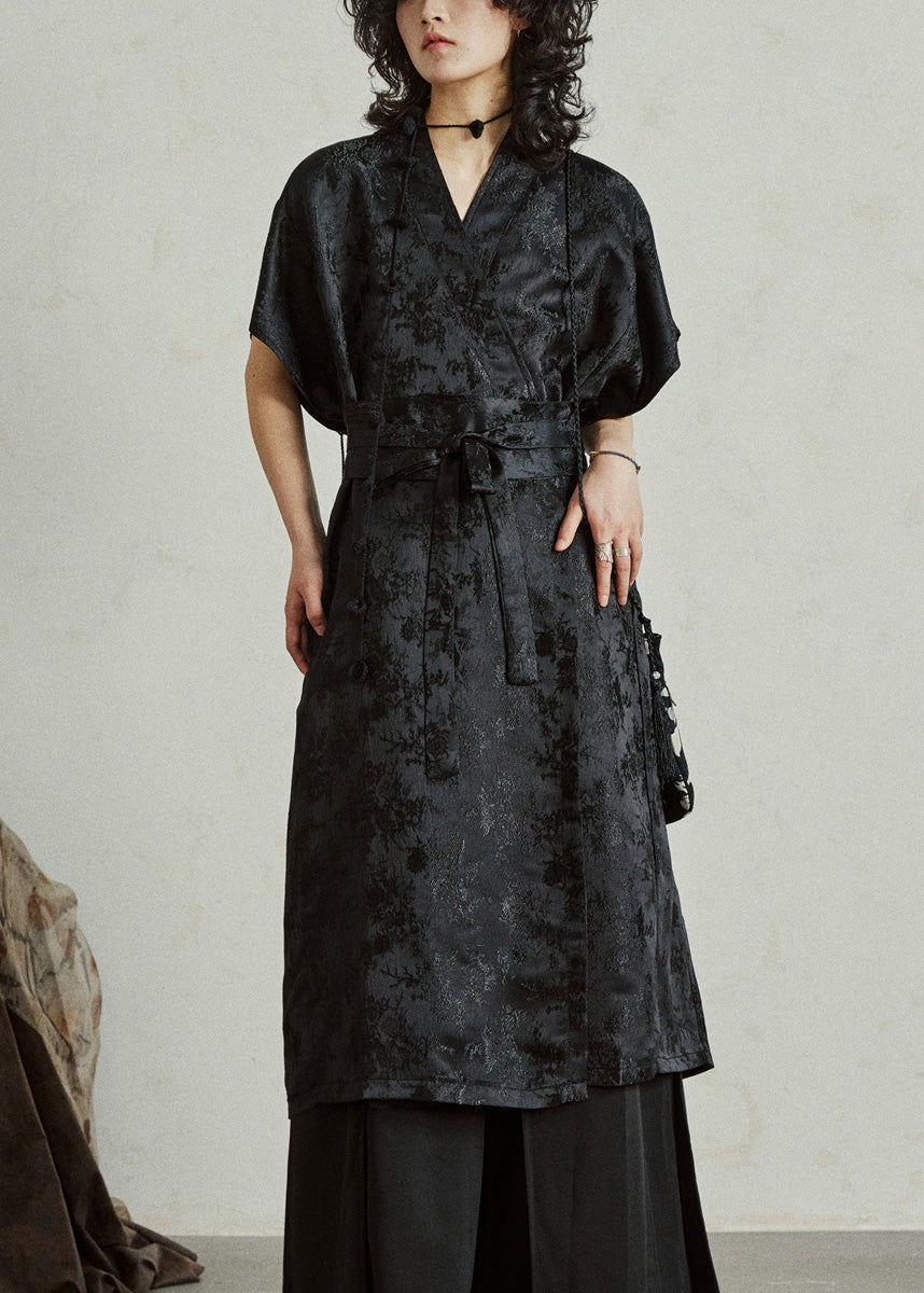 Jacquard Frog Button Wrap Sleeveless Midi Dress - View 2
