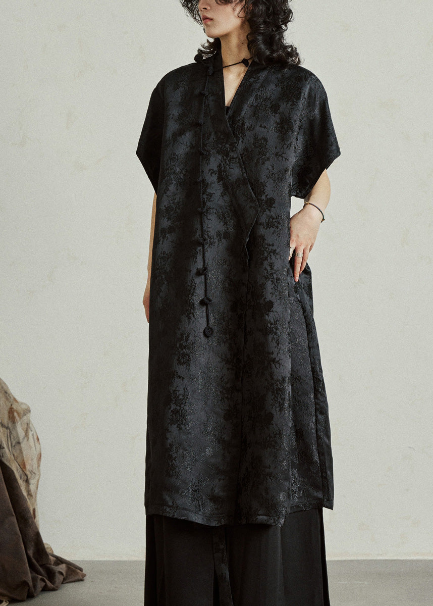 Jacquard Frog Button Wrap Sleeveless Midi Dress - View 3