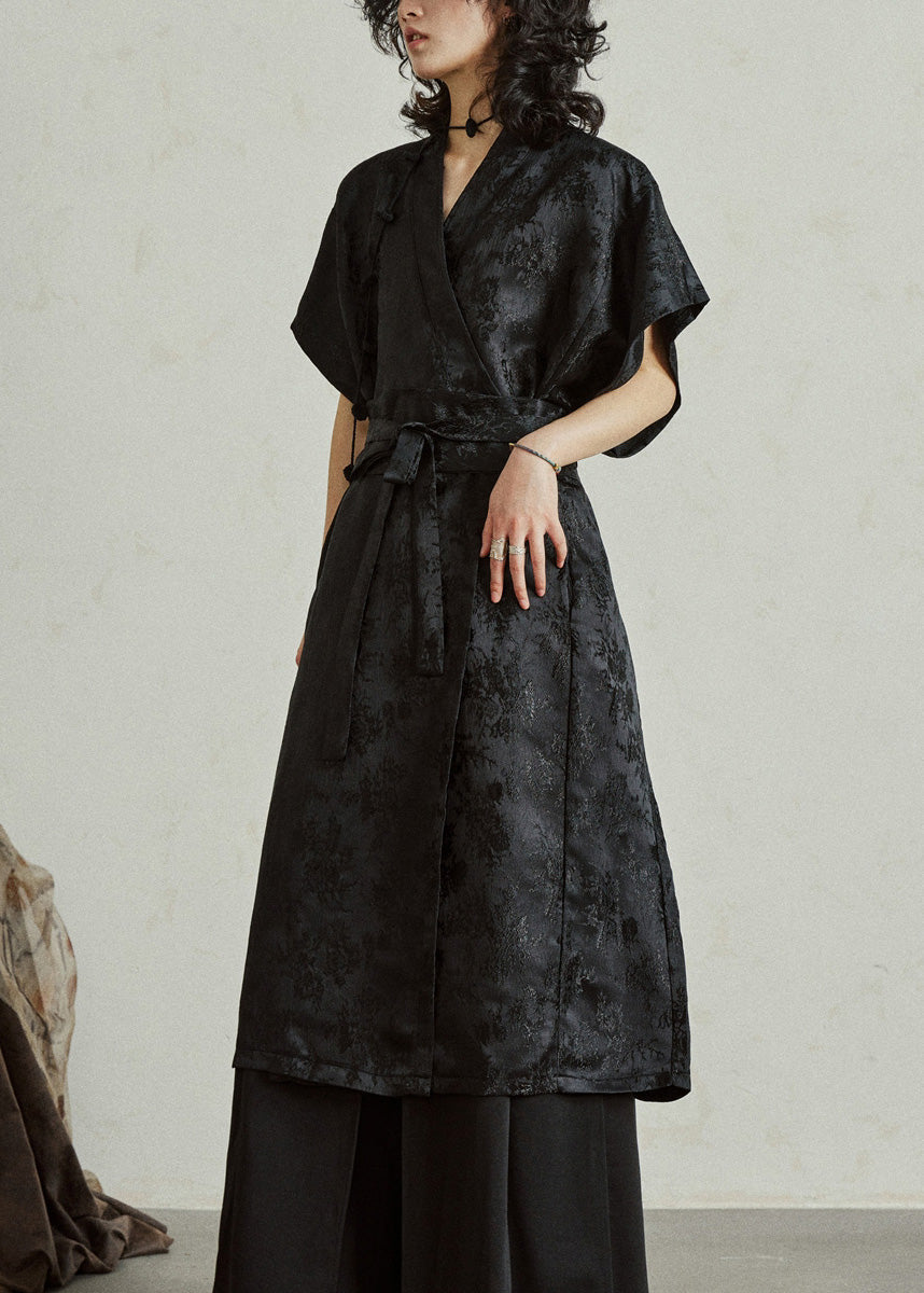 Jacquard Frog Button Wrap Sleeveless Midi Dress - View 4