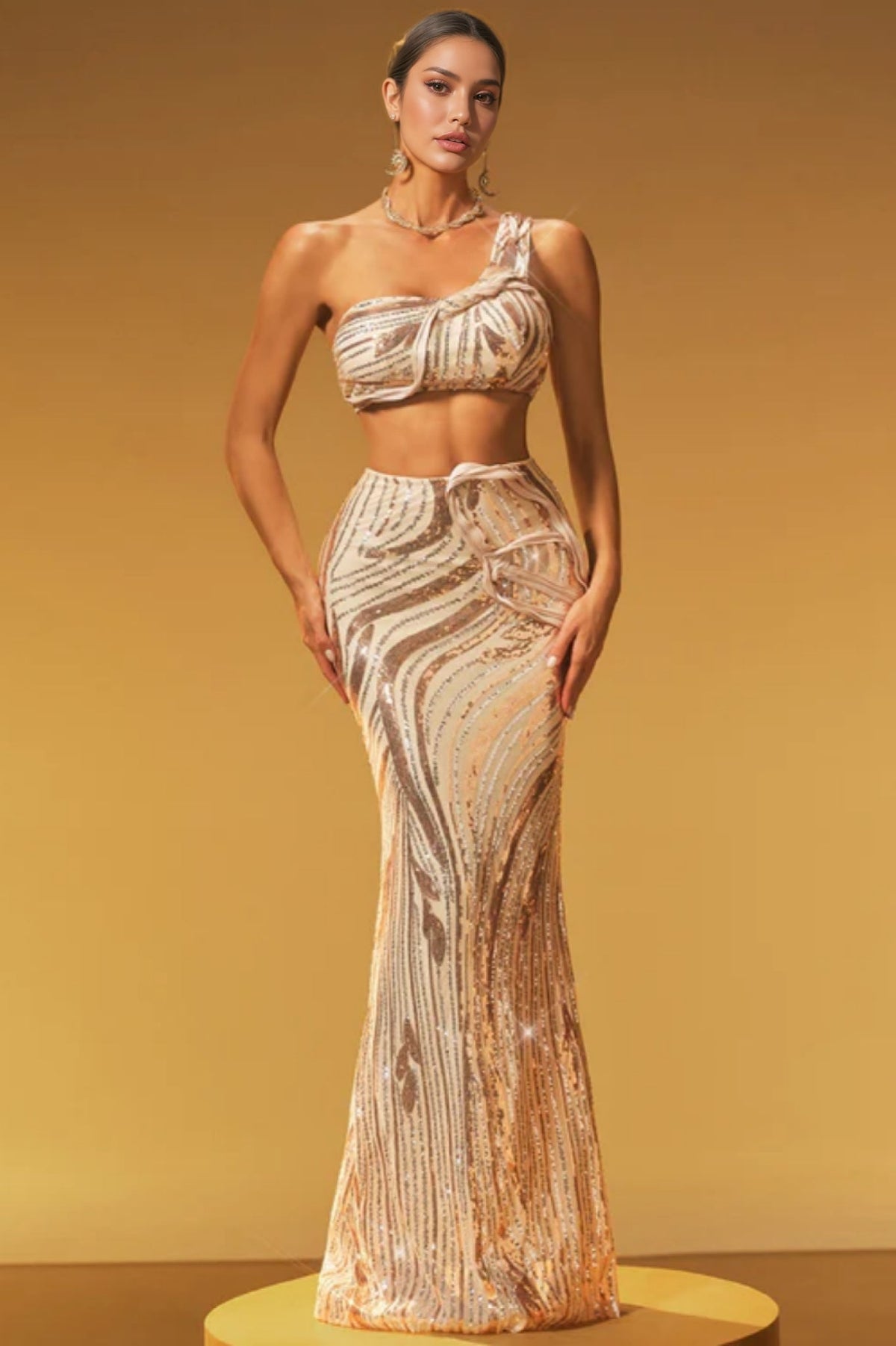 Nevat One Shoulder Sequin Maxi Dress Set - View 2