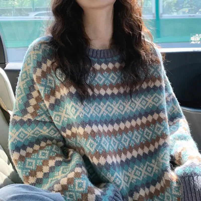 Japanese Retro Jacquard Striped High-end Sweater