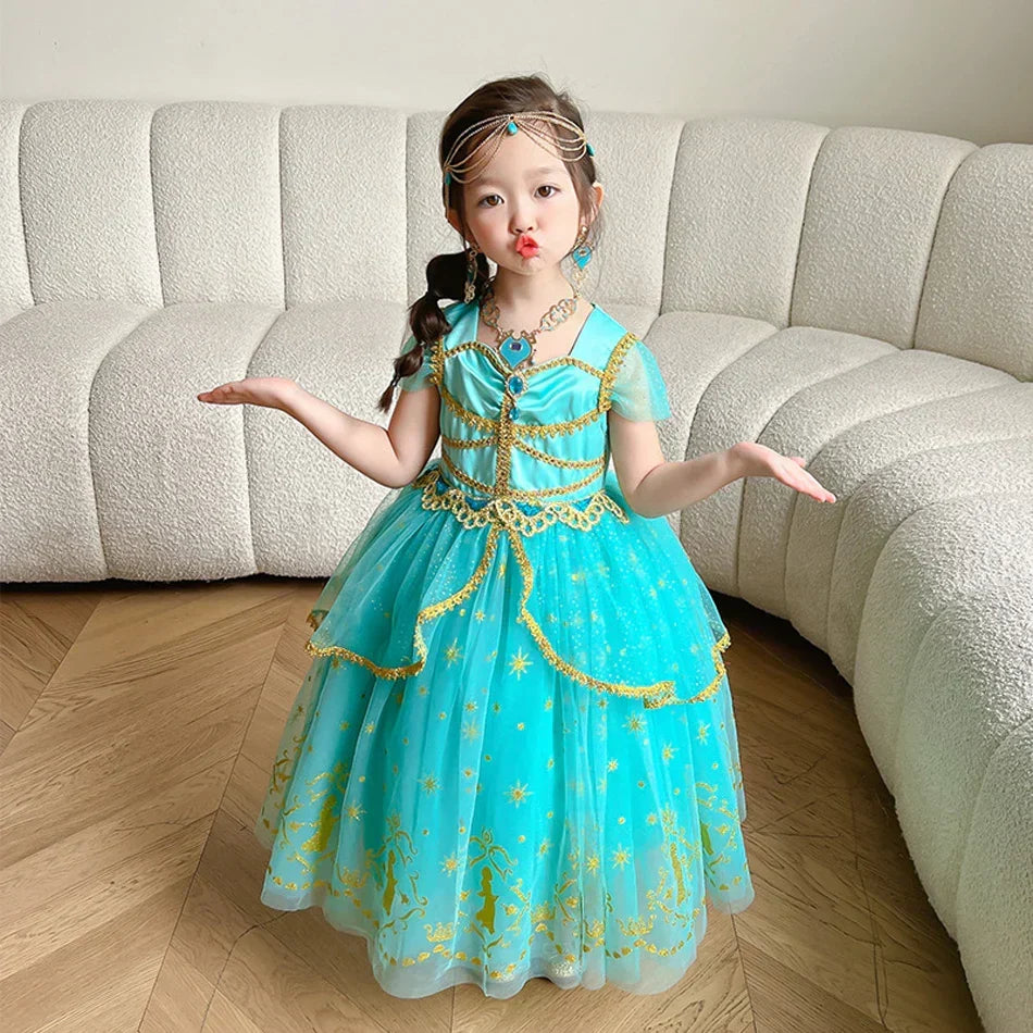 Glitter Star Print Tulle Puff Sleeve Princess Costume Gown 3