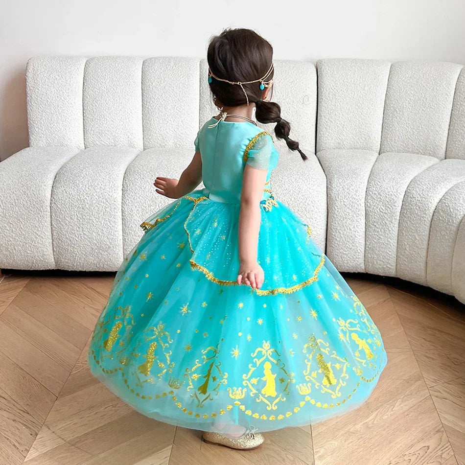 Glitter Star Print Tulle Puff Sleeve Princess Costume Gown 5
