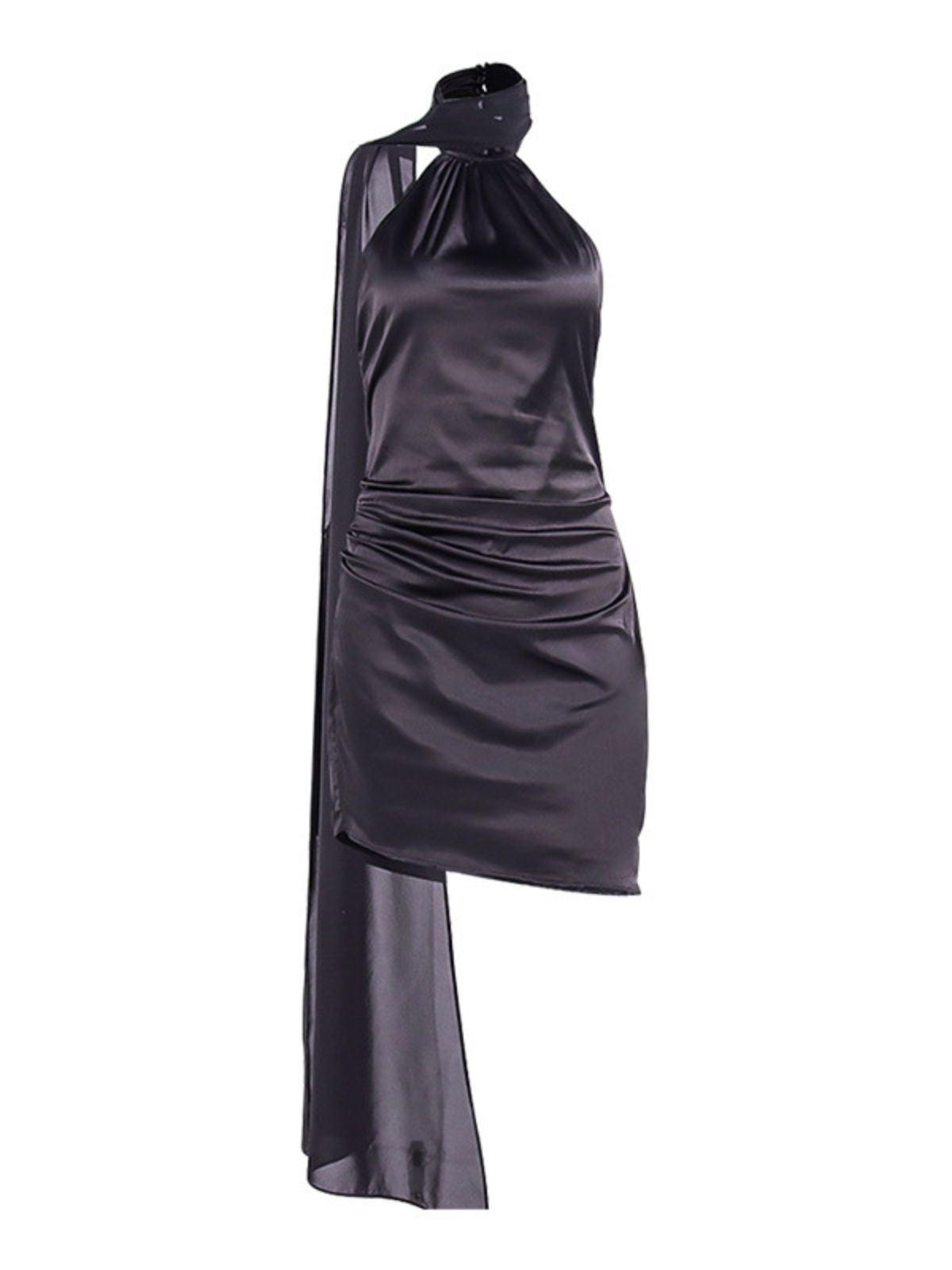 Satin Halter Neck Ruched Draped Bodycon Mini Dress - View 6