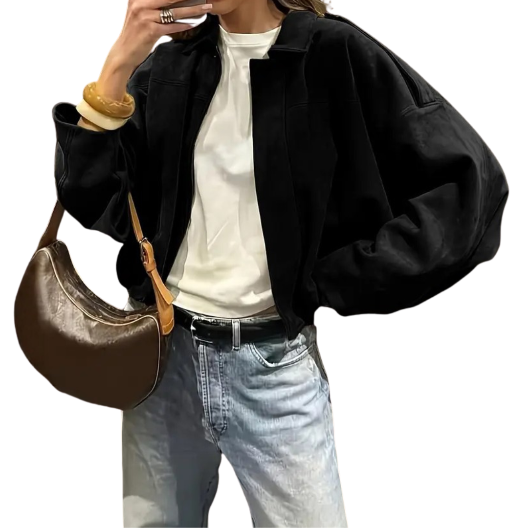 Suede Look Zip Front Cropped Bomber Jacket 4