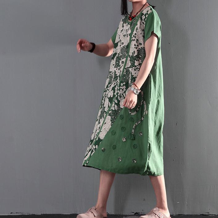 Short Sleeve Round Neck Panel Applique Loose Kaftan Midi Dress - View 2