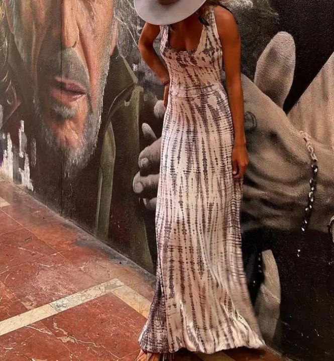 Sleeveless Scoop Neck Tank Strap Bodycon Column Maxi Summer Dress - View 2