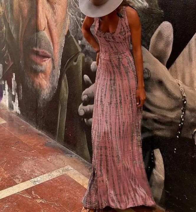 Sleeveless Scoop Neck Tank Strap Bodycon Column Maxi Summer Dress - View 5