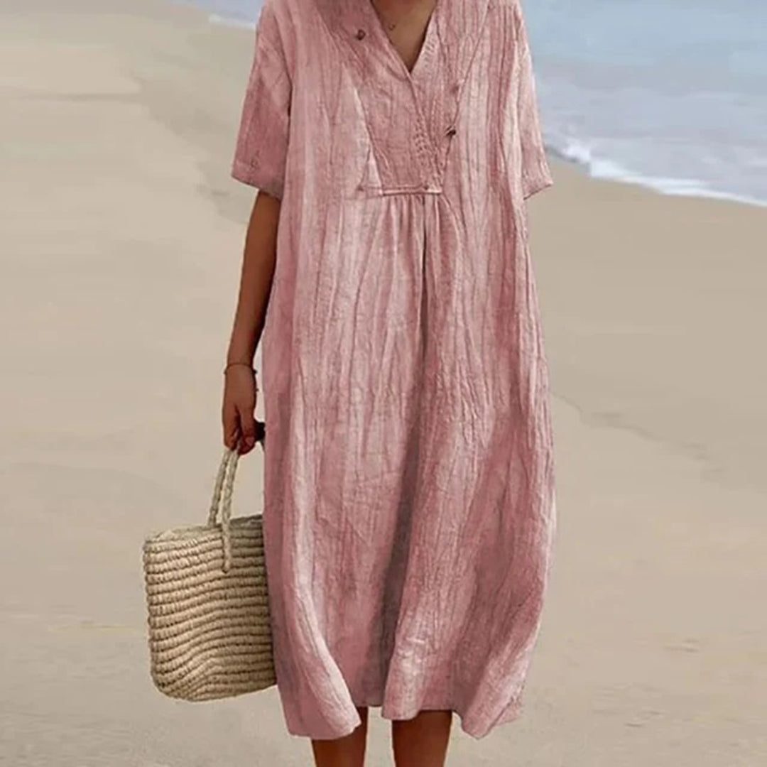 V-Neck Short Sleeve Shift Midi Dress 5