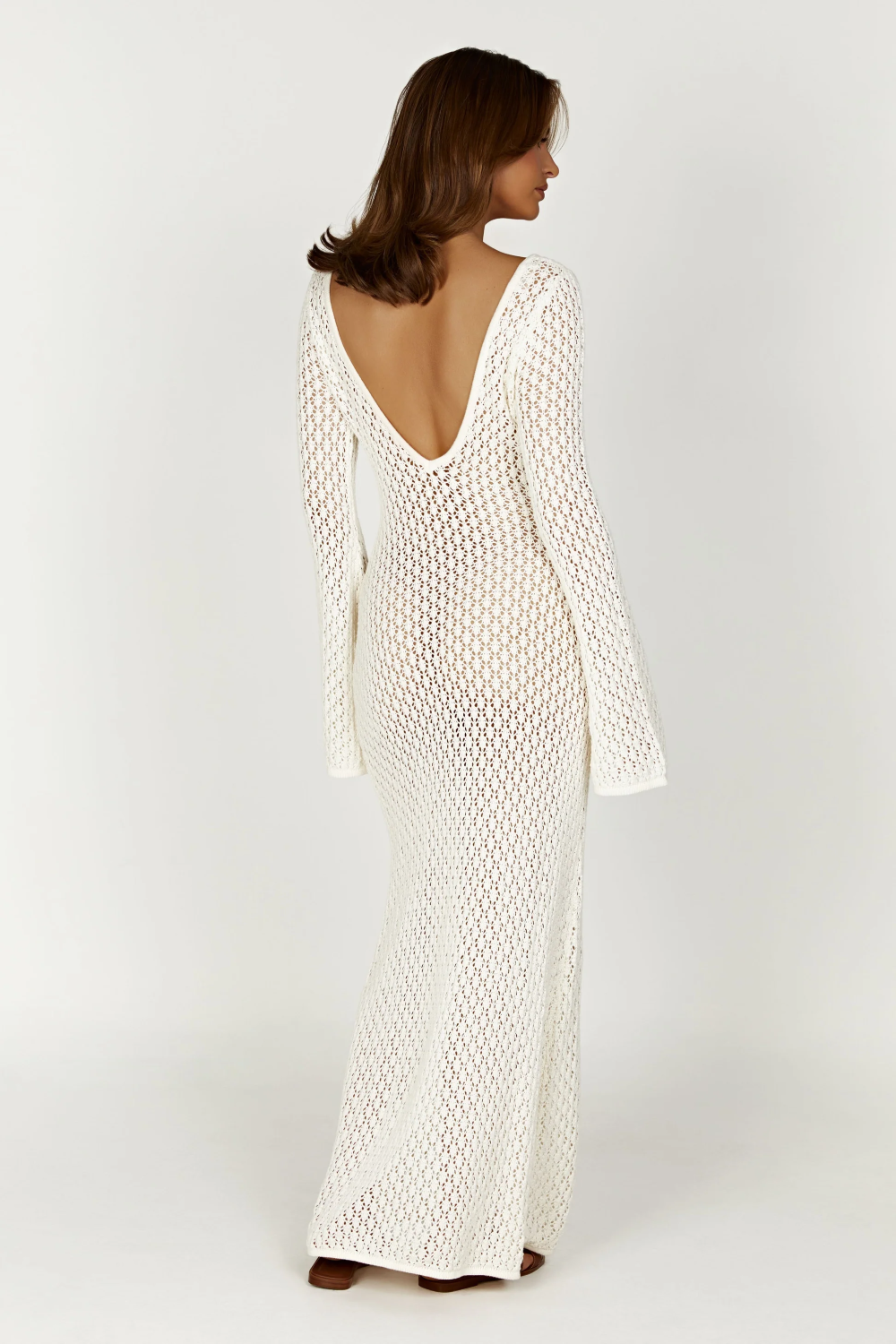 Crochet Deep V-Neck Cut Out Bell Sleeve Maxi Dress - View 3