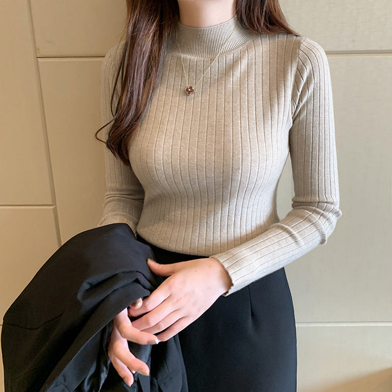 Mock Neck Long Sleeve Ribbed Slim Fit Knit Top 5