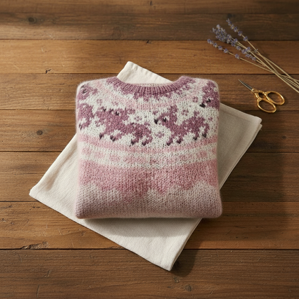 Crew Neck Long Sleeve Reindeer Pattern Marled Knit Sweater 2