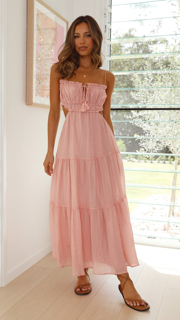 Spaghetti Strap Cut Out Open Back Tiered Midi Summer Dress 46