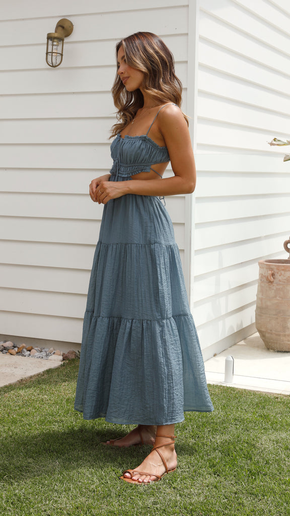 Spaghetti Strap Cut Out Open Back Tiered Midi Summer Dress - View 15