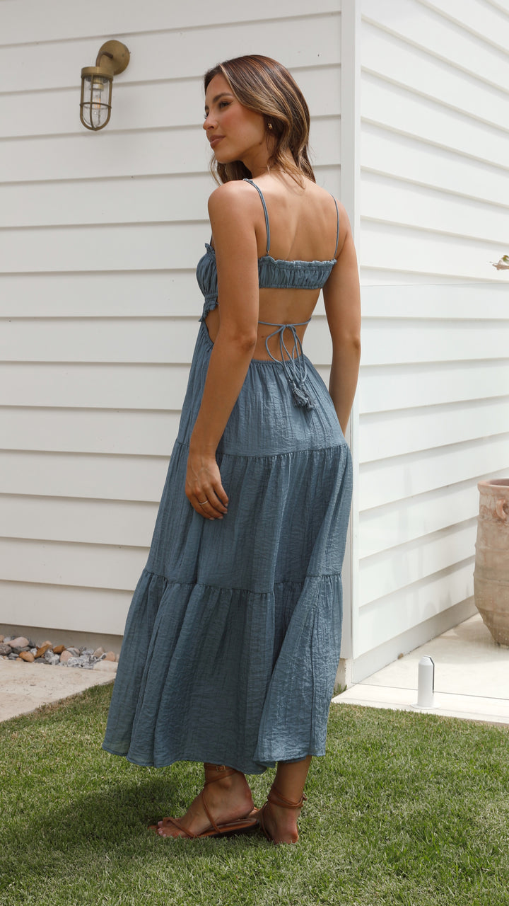 Spaghetti Strap Cut Out Open Back Tiered Midi Summer Dress - View 17