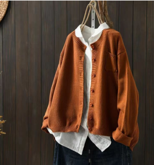 Button Front Patch Pocket Drop Shoulder Knit Cardigan 5