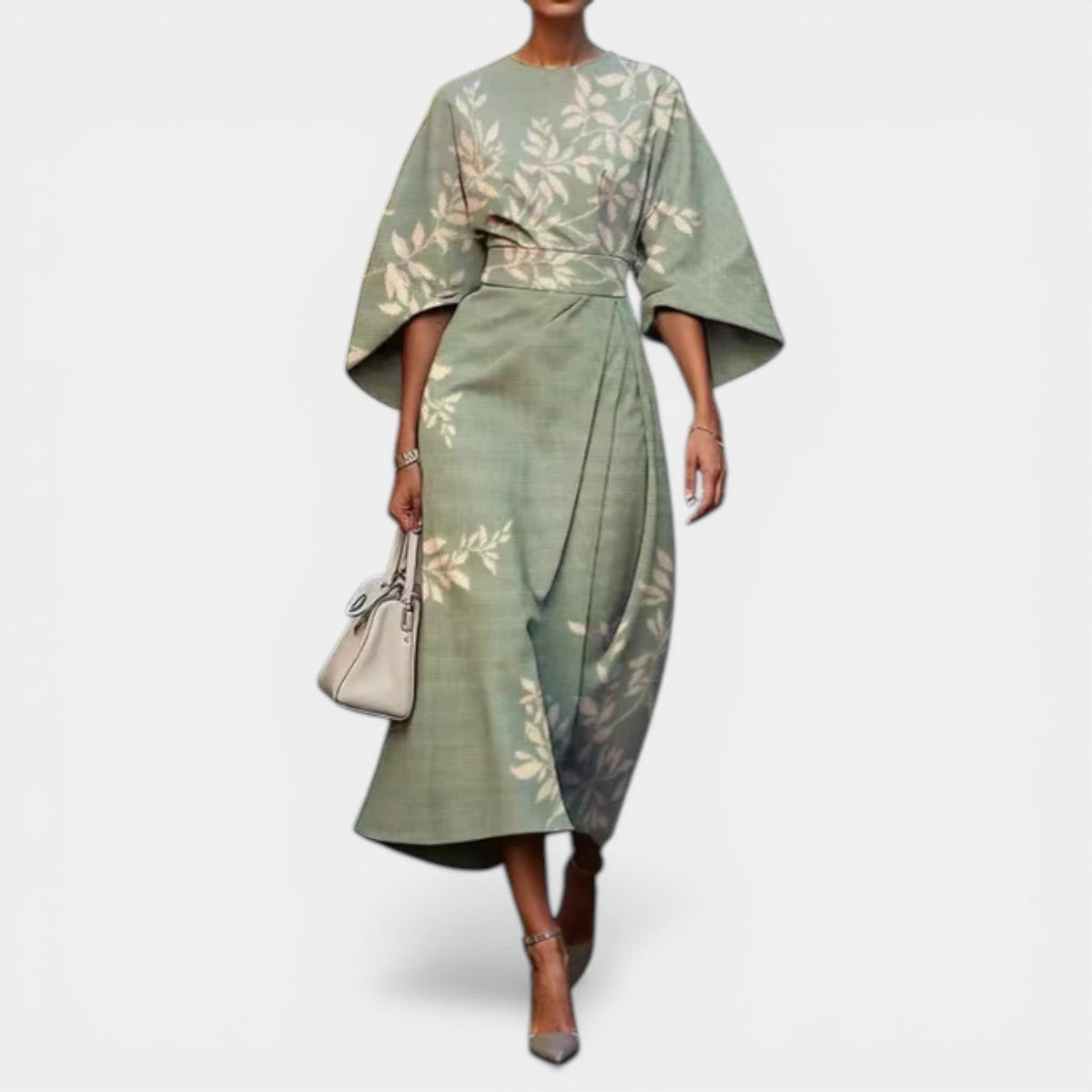 Painterly Floral Kimono Sleeve Belted Wrap Midi Dress 3