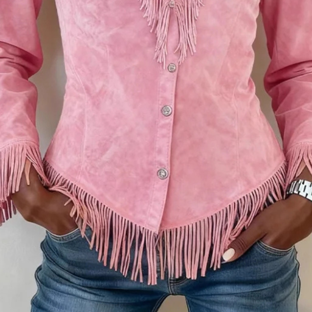 Suede Look Fringe Long Sleeve Button Up Western Shirt 3