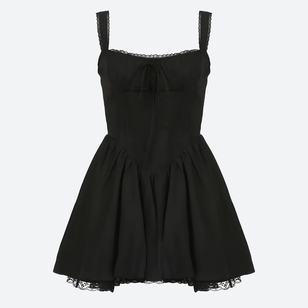 Spaghetti Strap Lace Trim Corset Fit and Flare Mini Dress - View 6