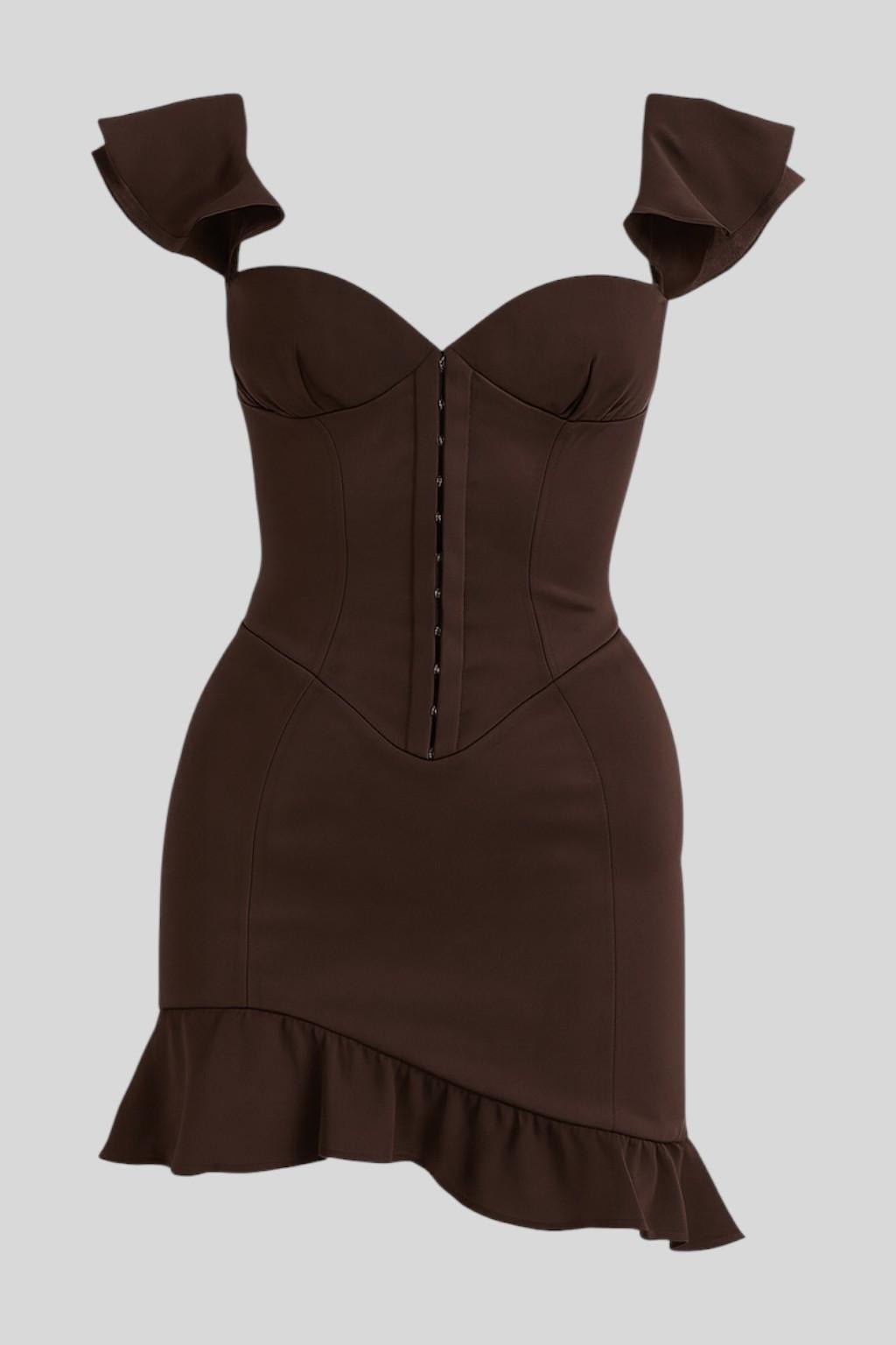 Satin Ruffle Strap Sweetheart Corset Ruffle Hem Mini Dress 3