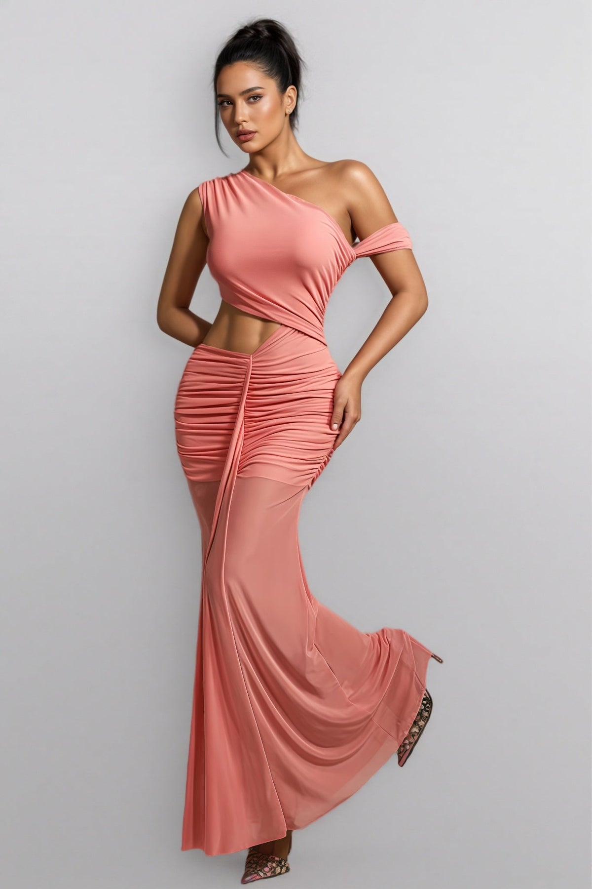 Orielrt Cutout Ruched Mesh Maxi Dress - View 3